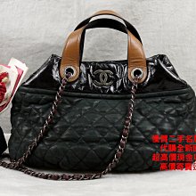 優買二手精品名牌店 Chanel 咖啡 摩卡 黑 牛皮 油皮 幻彩 撞色 復古 銀鍊 皮穿鍊 菱格紋 肩背包 手提包 noe 水桶包 Cabas 超新