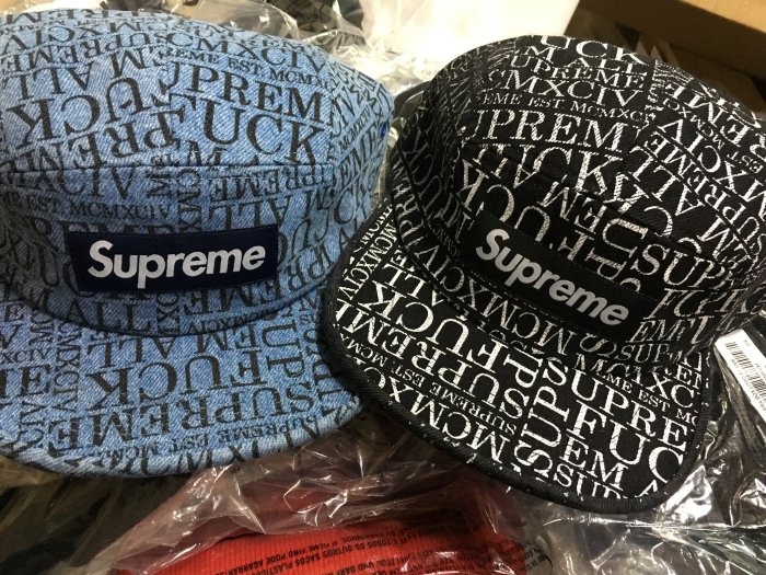 超搶手】全新正品2015 秋冬Supreme Fuck Em All Denim Camp Cap 五分割