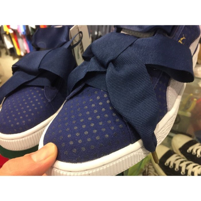 【正品】PUMA W BASKET HEART DENIM 363371-01 藍 圓點 蝴蝶結 女鞋