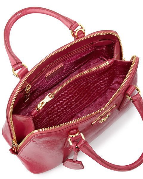 Prada BL0838 Saffiano Vernice Mini Promenade Crossbody 附斜背帶小型貝殼包粉紅