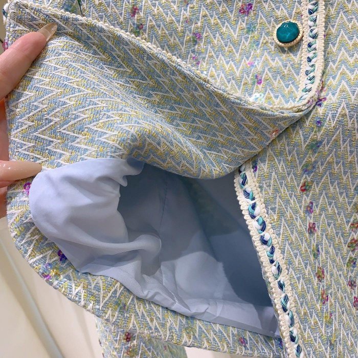 法式 ✖️高級藍編織短版小香外套