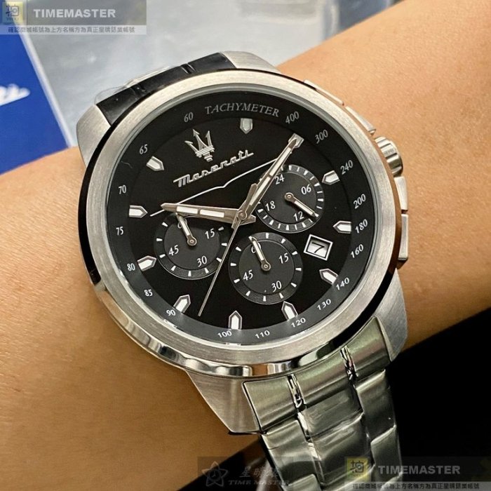MASERATI手錶,編號R8873621001,44mm銀錶殼,銀色錶帶款