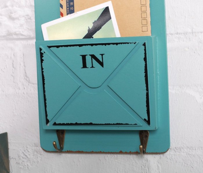 壁掛式信箱 信插 Boo zakka 生活雜貨 木質 做舊 工業風 白色 藍色 帳單收納架 木信箱 木 OLA02C3