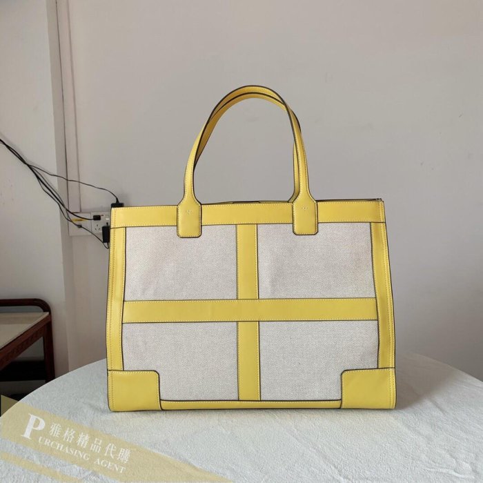 雅格時尚精品代購 TORY BURCH 典雅時尚潮流 大號大LOGO撞色(黃)手提托特包 美國代購