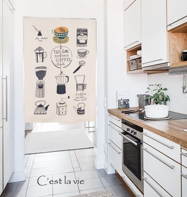 【C'est la vie】 咖啡器具 85*120cm 分片式 coffee 清新文藝手繪 文青 北歐風門簾