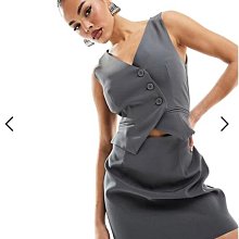 (嫻嫻屋) 英國ASOS-Kaiia 炭灰色V領無袖背心假兩件式無袖短裙洋裝A24