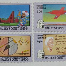(8 _ 8)~多明尼加郵票---1985年---飛機與衛星理論--- 4 全--太空彗星系列--外拍--雙僅一套