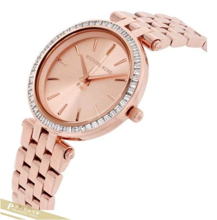 雅格時尚精品代購 Michael Kors腕錶  MK3366 圓盤 條形刻度 鑲鑽簡約 精鋼石英手錶  美國代購