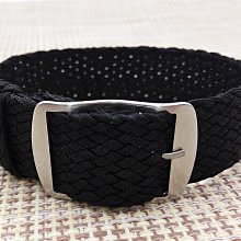 【錶帶家】20mm 21mm 黑色 貝倫帶 Perlon Strap 貝綸纖維錶帶拉銀絲扣貝綸帶