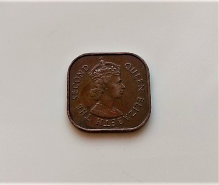稀少 1957 年 英屬 馬來亞 伊麗莎白 Malaysia 馬來西亞 1分 1 cent 四 方型 銅幣 古 錢幣 .