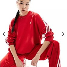 (嫻嫻屋) 英國ASOS-adidas 紅色圓領三線LOGO長袖上衣 EL23