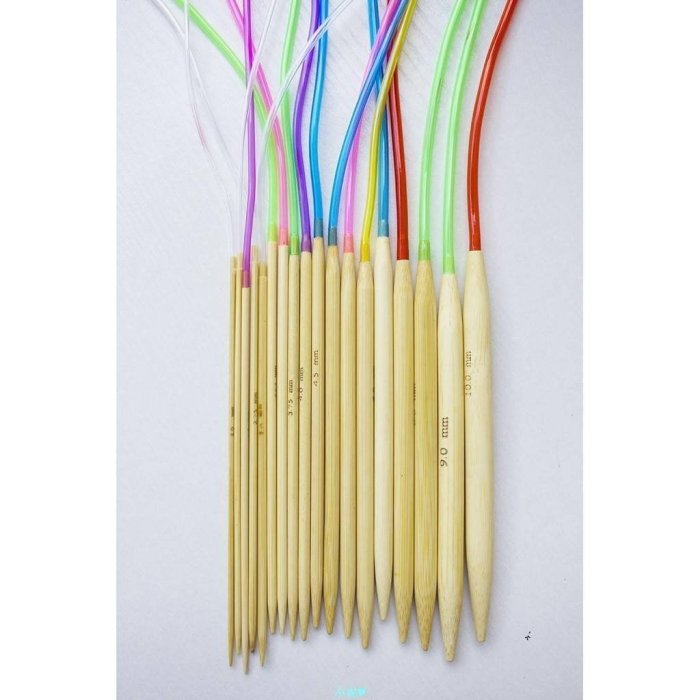 彩管竹製輪針（一套18支）┅18支装彩色管雙尖竹製80CM環形針