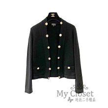 My Closet 二手名牌 Chanel 2022 黑色 100%Cashmere 雙排金釦 雙口袋 針織外套