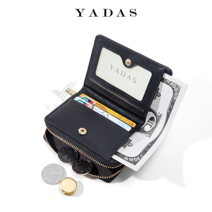 皮夾YADAS女士钱包 菱格立体绣双环五金短款小两折零钱包时尚