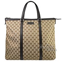 【茱麗葉精品】全新精品 GUCCI 449170 經典雙G緹花布旅用大托特包.駝/深咖邊 現貨