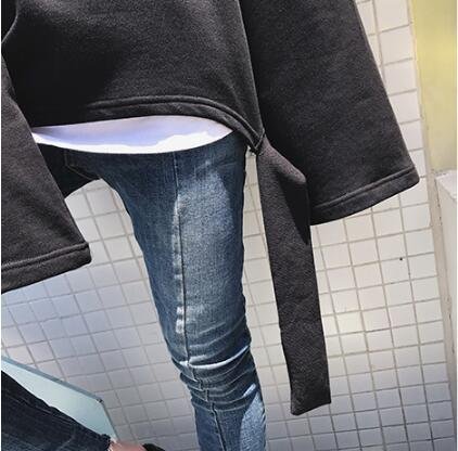 FINDSENSE Z1 韓國 時尚 潮 男 寬鬆衣袖 下擺剪斷設計 長袖T恤 外套 上衣
