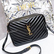 二手旗艦 YSL 黑色 山形紋 金LOGO 流蘇 拉鏈 相機包 斜背包 (中友店)