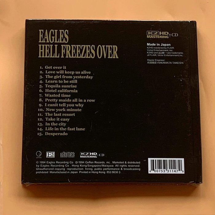 Eagles 老鷹樂隊Hell freezes over 冰封地獄 K2 CD