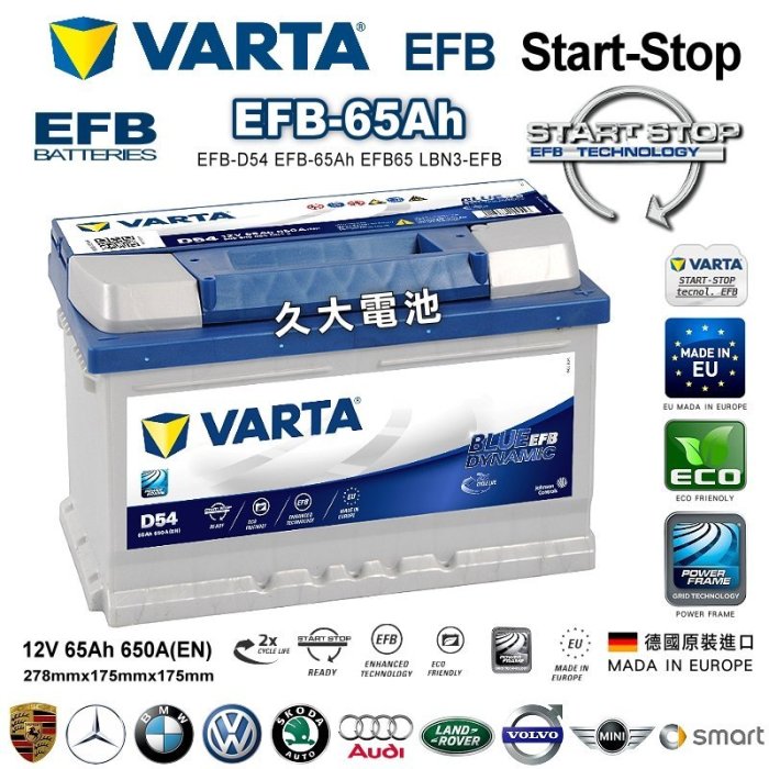 ✚久大電池❚ 德國進口 VARTA D54 EFB65 福特 Focus Mondeo 2004~2015 DIY價