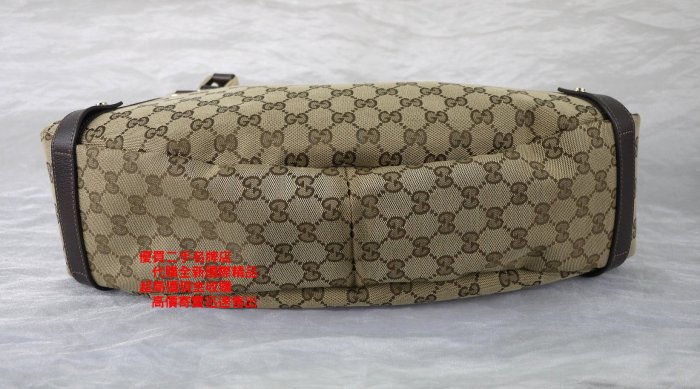 ☆優買二手名牌店☆ GUCCI 130736 緹花 LOGO 咖啡 皮革 肩背包 購物包 托特包 媽媽包 變形蟲包 超新