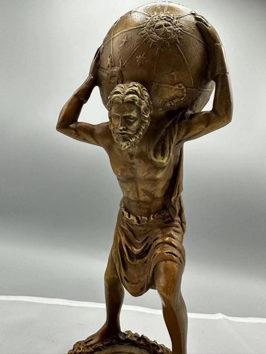 【二手】阿特拉斯……高29厘米，重1.72公斤，黃銅材質，（偏遠 銅器 擺件 黃銅 【福源齋】-1932