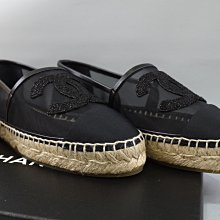 ☆優買二手精品名牌店☆ CHANEL 尼龍網 黑 銀絲 LOGO 紗 厚底 鉛筆鞋 鬆餅鞋 草編鞋 休閒鞋 平底鞋 全新