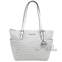 【茱麗葉精品】全新精品 MICHAEL KORS 專櫃商品 JET SET ITEM 印花肩背托特包.白色 現貨