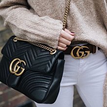 Gucci 443497 GG Marmont matelassé shoulder bag 中型鍊帶肩背包 黑