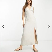 (嫻嫻屋) 英國ASOS-大地色亞麻混紡V領無袖長裙洋裝EA23