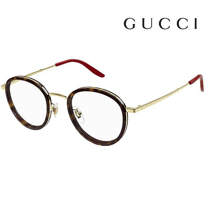 【Gucci】古馳 光學鏡框 鈦金屬 GG1357OJ 004 48mm 橢圓框眼鏡 複合式膠框 琥珀/金色