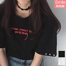 【V8060】SMILE-個性休閒．刺繡英文字母寬鬆圓環袖上衣