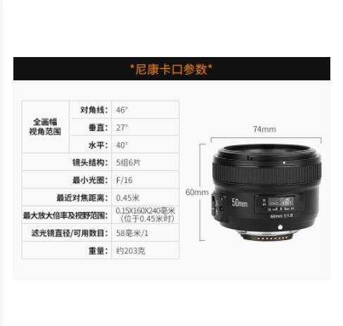 Yongnuo 永諾50mm F1.8N for Nikon D3400 D5300 D750 自動對焦 尼康單反鏡頭