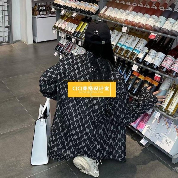 新品 秋季新款NY洋基隊 滿印字母老花牛仔外套 男女復古休閒寬鬆襯衫夾克 vTeqCICI穿搭設計室促銷