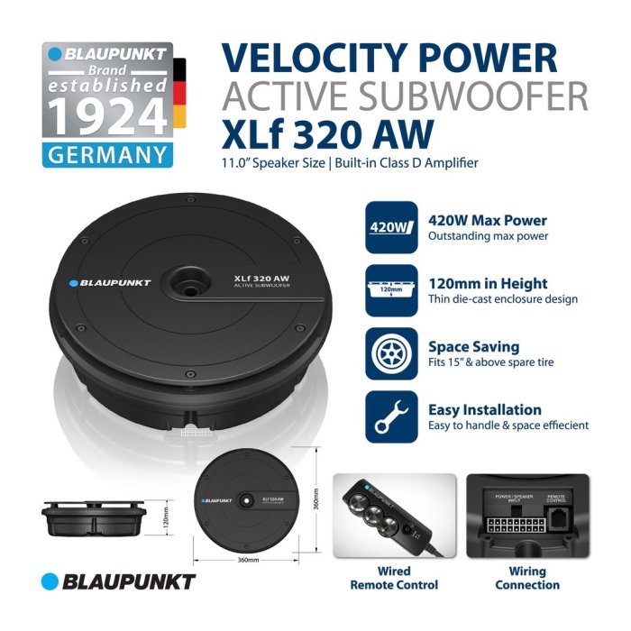 一品 德國藍點 BLAUPUNKT 備胎式11吋重低音喇叭 XLf320AW 效果超優 全新品 保固一年