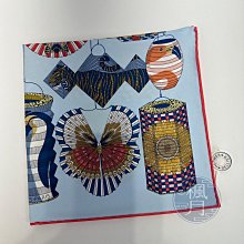 HERMES 愛馬仕 紅滾邊 藍底 動物 燈籠 圖案 方巾 絲巾 精品配件 單品小物 服飾配件