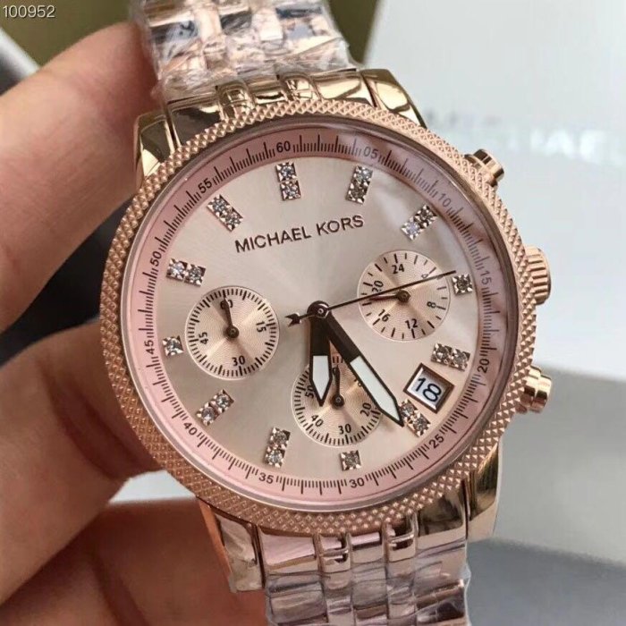 MICHAEL KORS 女錶 MK手錶 晶燦亮麗玫瑰金點綴三眼腕錶 MK6077 三眼日曆石英腕錶