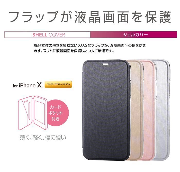 日本ELECOM Apple iPhone X IC卡專用掀蓋式保護殼 PM-A17XPVF 黑金粉銀四色