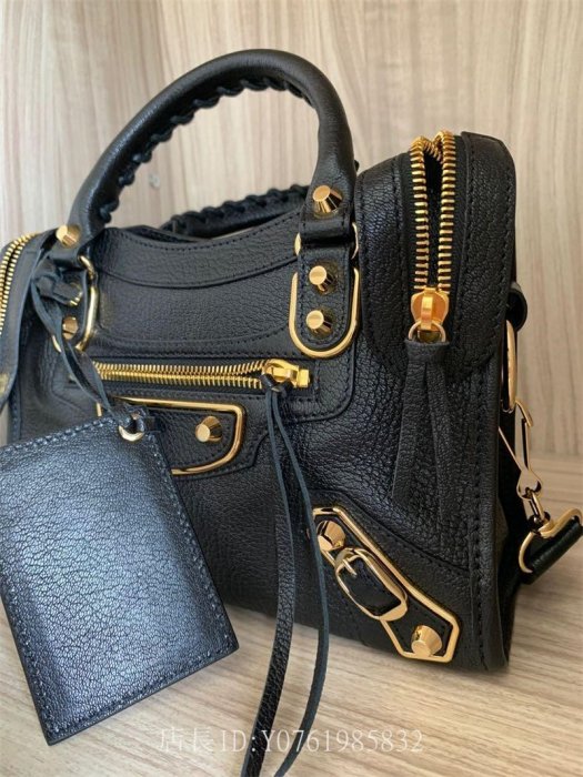 極美二手 BALENCIAGA 300295 黑色 金扣 Mini City bag 機車包 99新