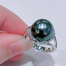 100147 大千典精品 秦老闆 流當品 天然南洋黑珍珠戒指 黑珠 11.2mm 設計款 華麗典雅 母親節 生日 紀念日 禮物 多場合配戴