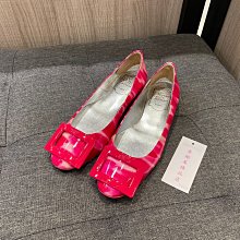 ⭐️ 香榭屋精品店 ⭐️ ROGER VIVIER RV 桃紅色漆皮方框平底鞋 娃娃鞋 35號半 (W1742) 未使用