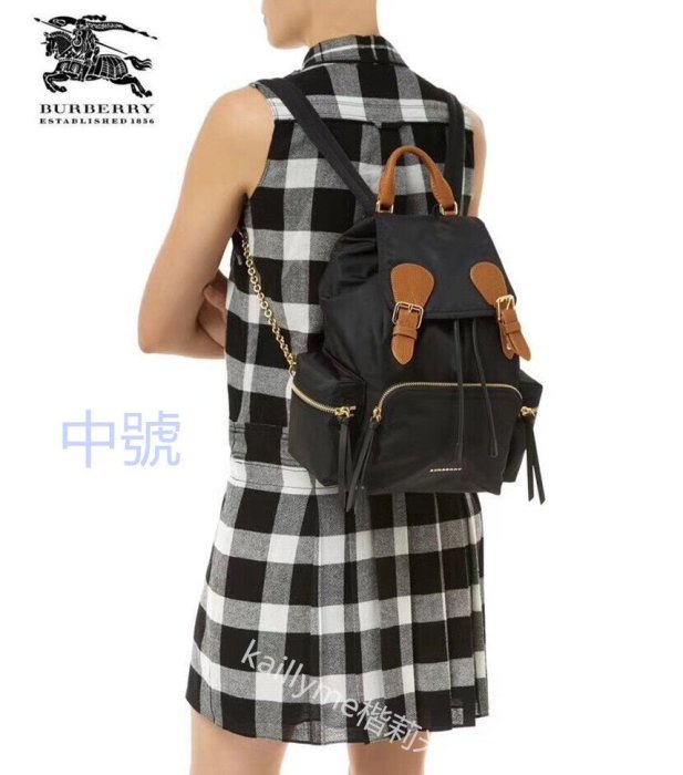 ( 新品現貨）四色 全新原廠 Burberry Rucksack  經典焦糖 扣帶 大 中 小 尼龍 金扣 軍旅 後背包