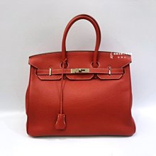 遠麗精品(板橋店) Y0853 hermes 9j橘紅拼01白色銀釦t/c o年35cm柏金包