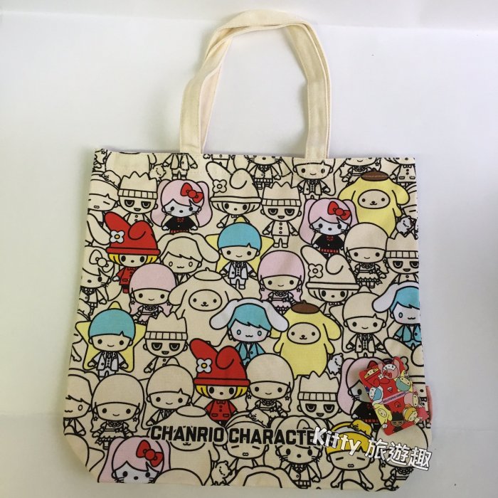[Kitty 旅遊趣] Hello Kitty 手提袋 三麗鷗家族圖案 帆布提袋 提袋 補習袋 直式提袋 文件袋