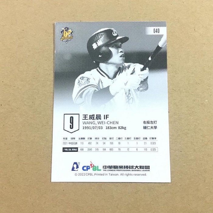 CPBL 中信兄弟象 中華隊 三壘手《王威晨》親筆簽名卡。棒球 簽名球卡 球員卡.1