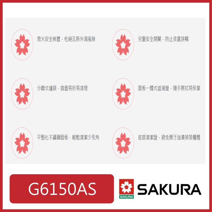 [廚具工廠] 櫻花 崁入式瓦斯爐(白鐵) G6150AS 5200元(林內/喜特麗/豪山)其他型號可詢問