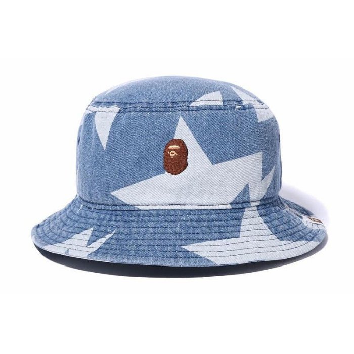 Bape STA PATTERN DENIM BUCKET HAT Indigo 猿人頭 丹寧牛仔 流星 漁夫帽