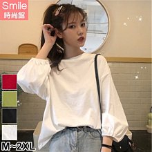 【V3049】SMILE-原宿港風．純色圓領寬鬆燈籠袖上衣