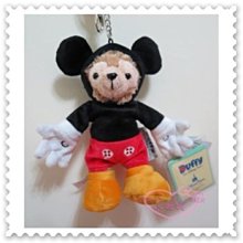 ♥小花花日本精品♥《Disney》迪士尼 達菲 米奇裝 站姿 絨毛玩偶 手機吊飾 鑰匙圈 香港限定 90210303