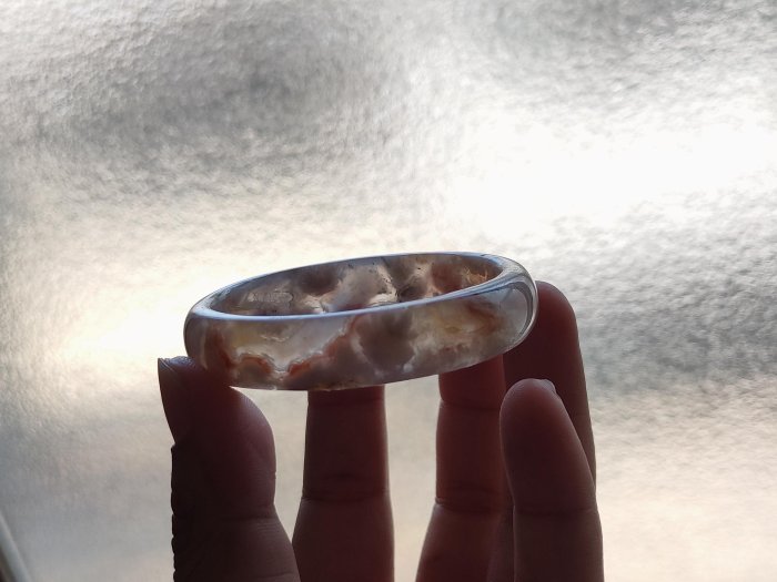 櫻花瑪瑙手鐲(52圈口-內徑52.1mm-寬厚12.2/5.9mm)馬達加斯加瑪瑙粉嫩天然寶石能量石輕珠寶配飾053手創