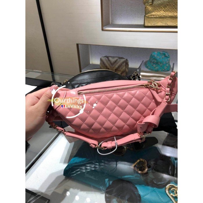 Chanel 香奈兒 A57929 Chanel Bi Quilted Waist Bag 鍊帶腰包 粉色 胸包